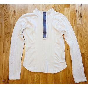 Free People Movement Ribbed Lace Mockneck Top Ivory Size Large